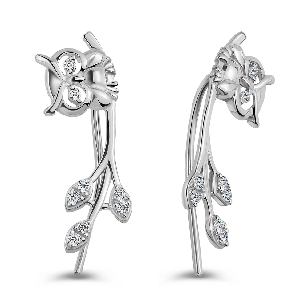 Серьги  Сова с фианитами из серебра 925 пробы