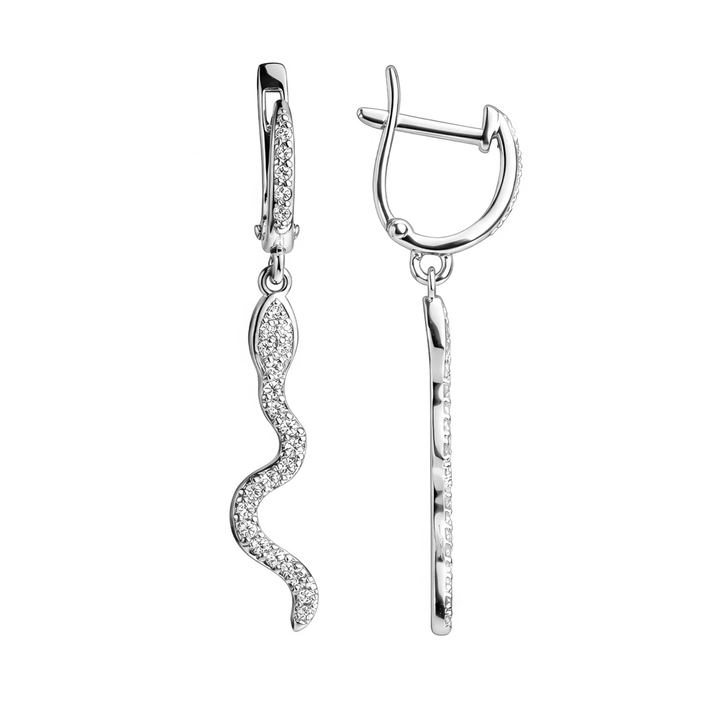 Серьги  Змея с фианитами из серебра 925 пробы