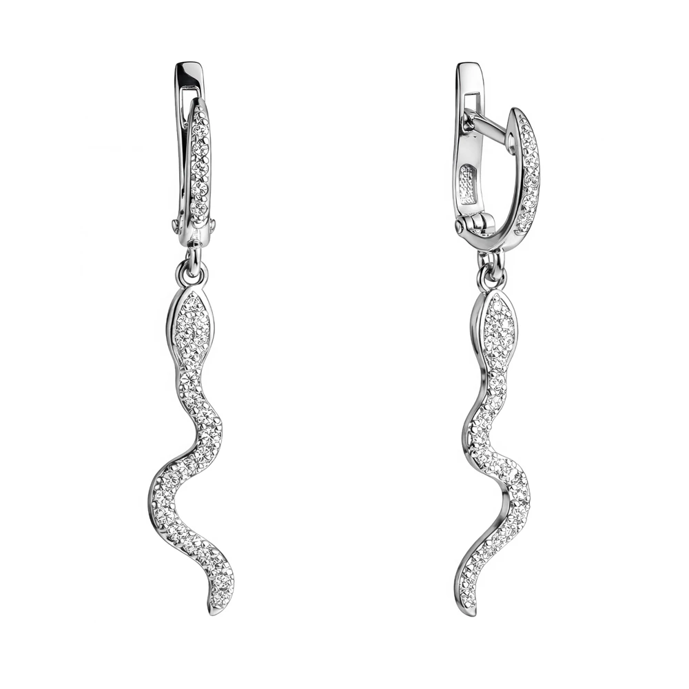 Серьги  Змея с фианитами из серебра 925 пробы