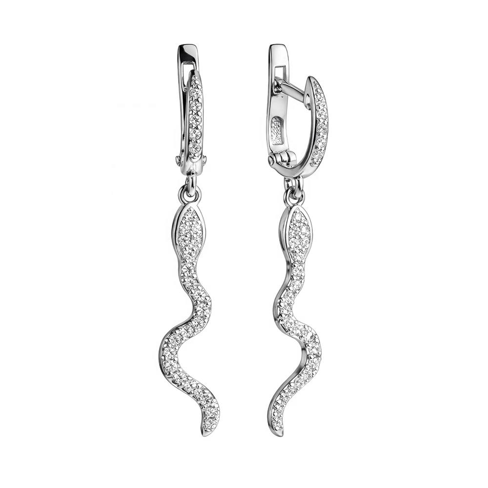 Серьги  Змея с фианитами из серебра 925 пробы