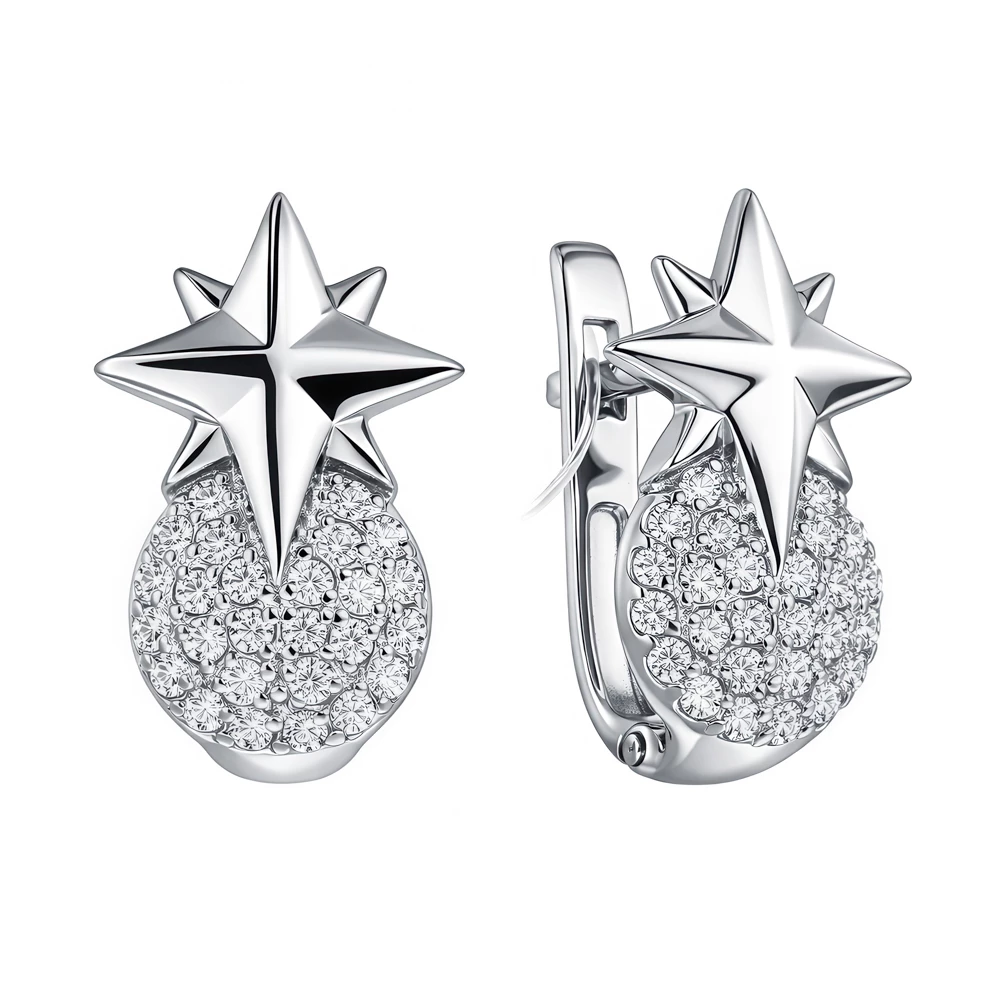 Серьги с фианитами из серебра 925 пробы