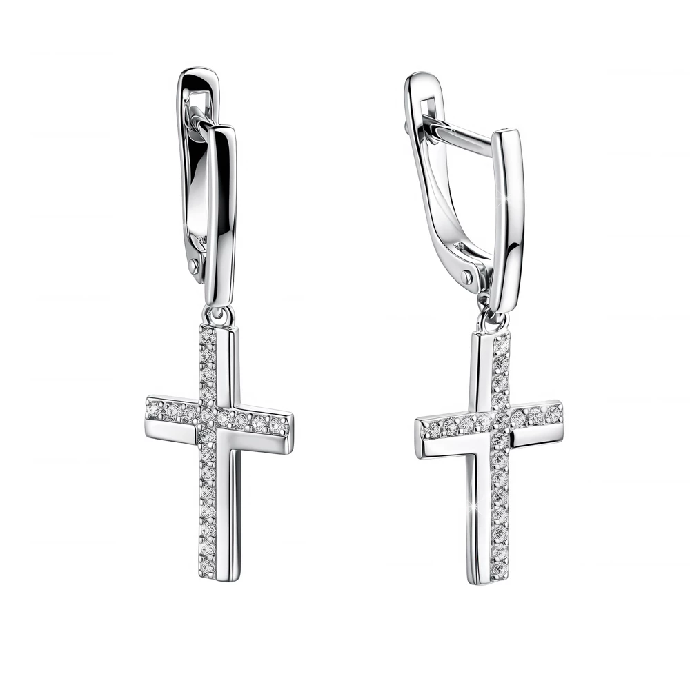 Серьги с фианитами из серебра 925 пробы