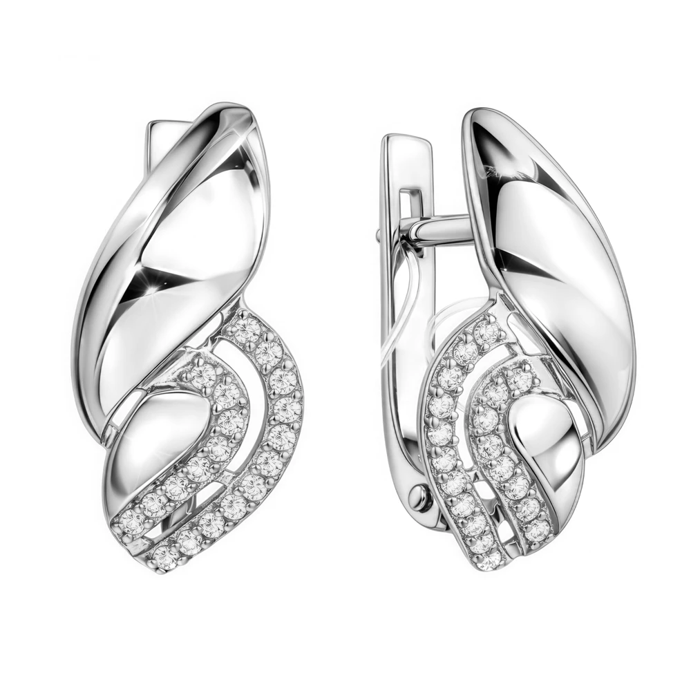 Серьги с фианитами из серебра 925 пробы