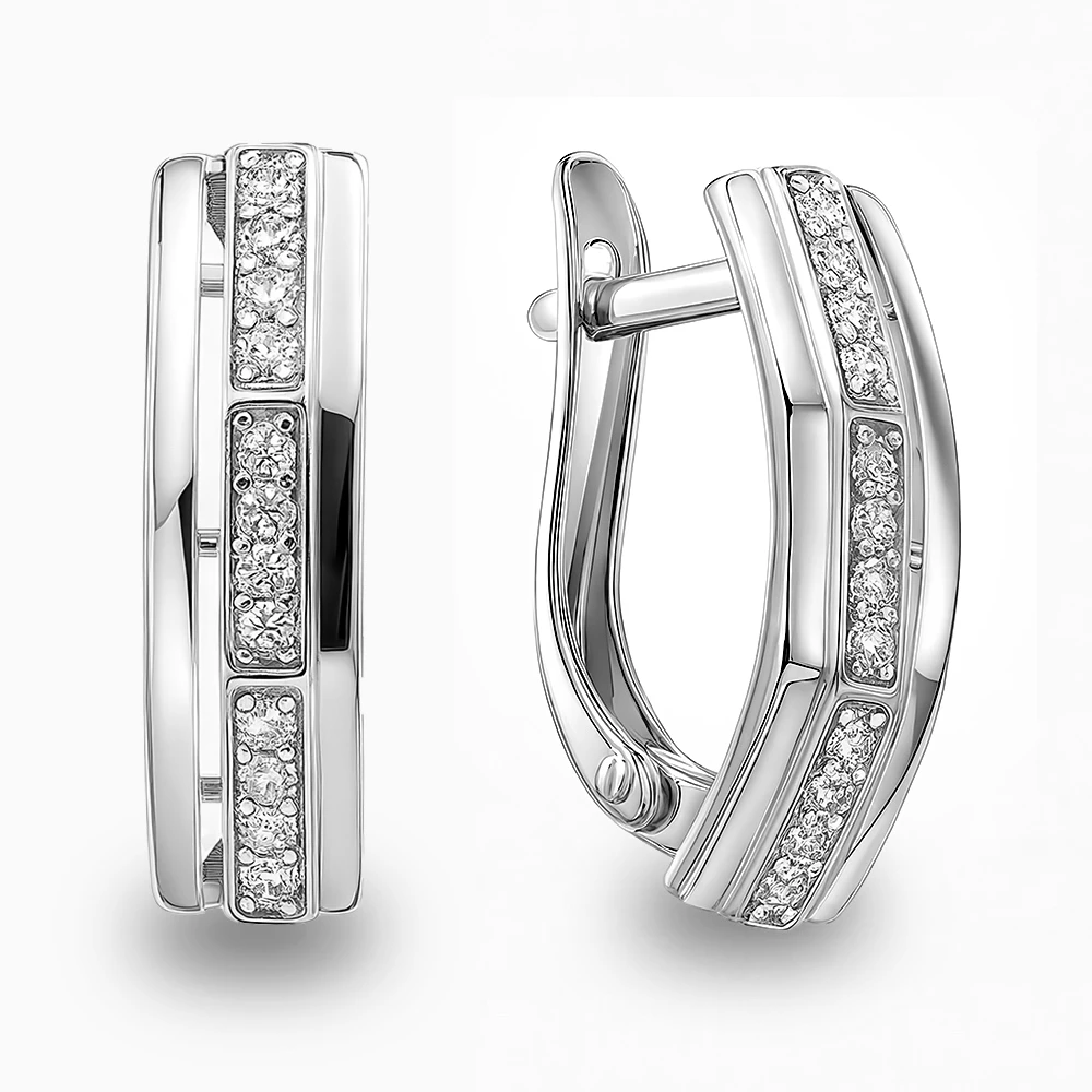 Серьги с фианитами из серебра 925 пробы