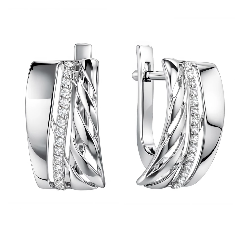 Серьги с фианитами из серебра 925 пробы