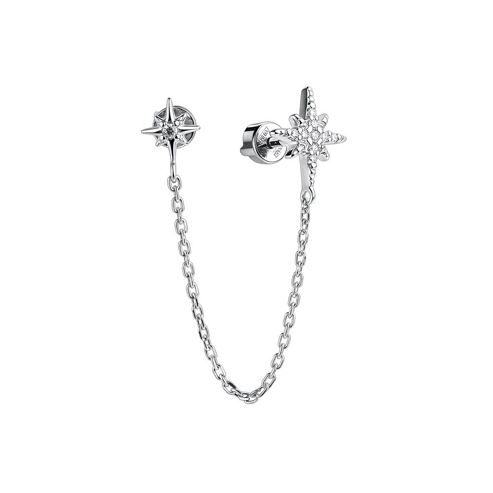 Серьга с фианитами из серебра 925 пробы