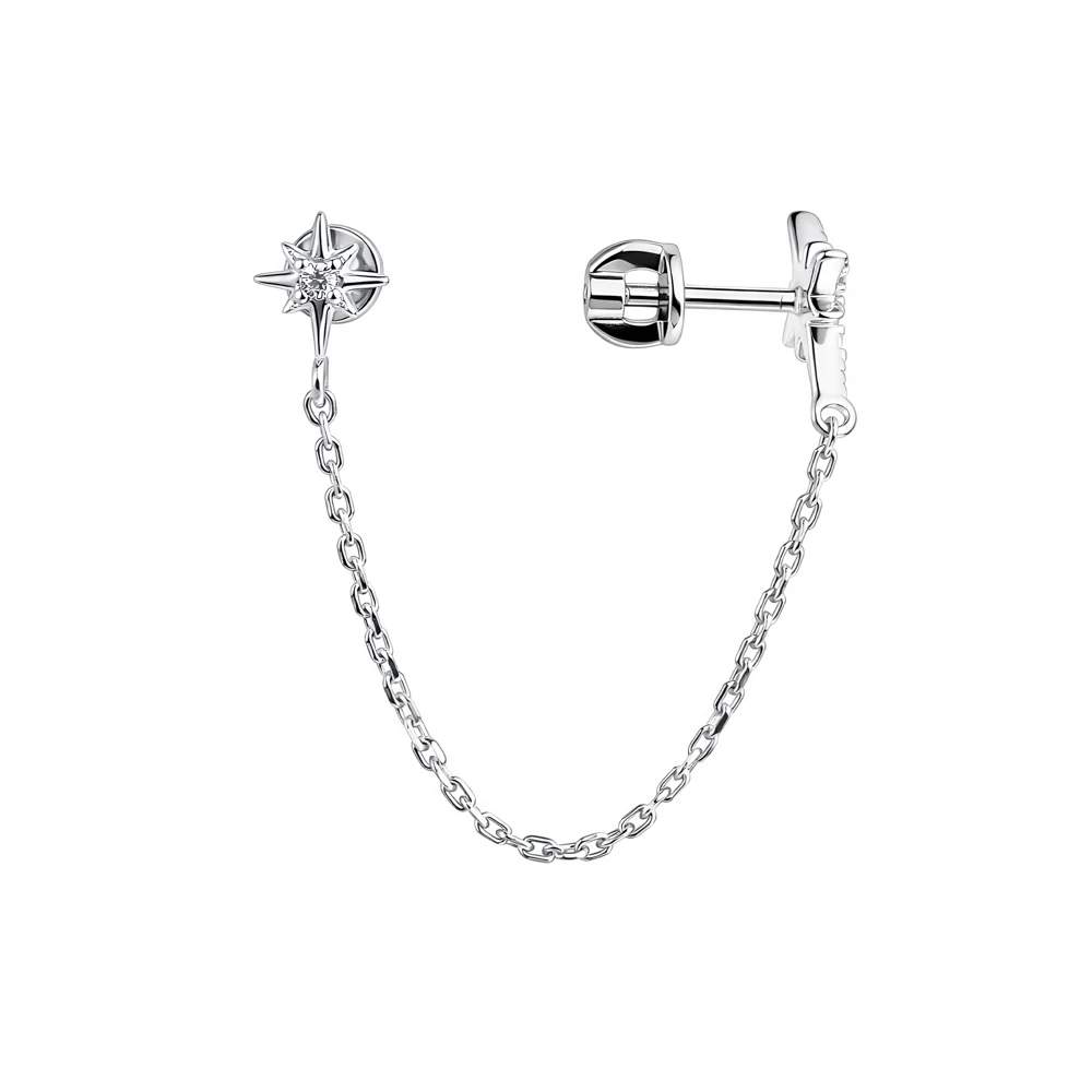 Серьга с фианитами из серебра 925 пробы