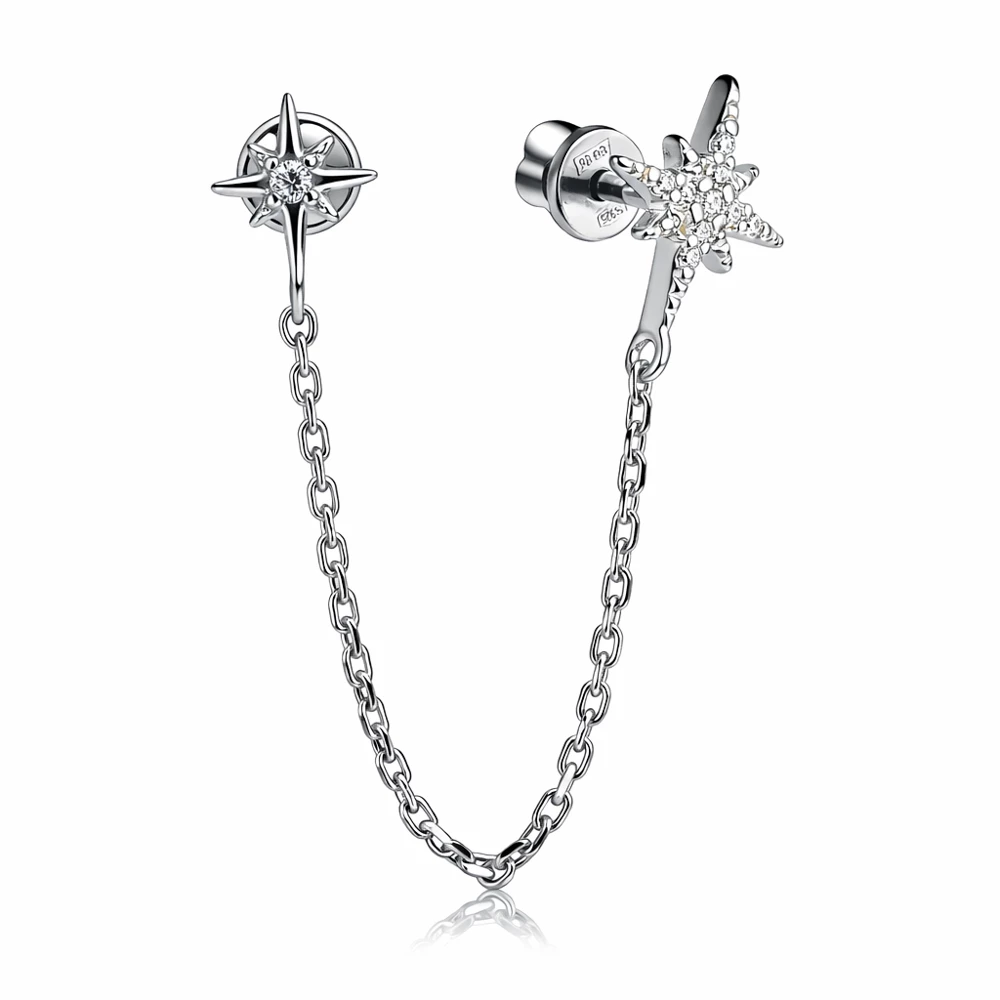 Серьга с фианитами из серебра 925 пробы