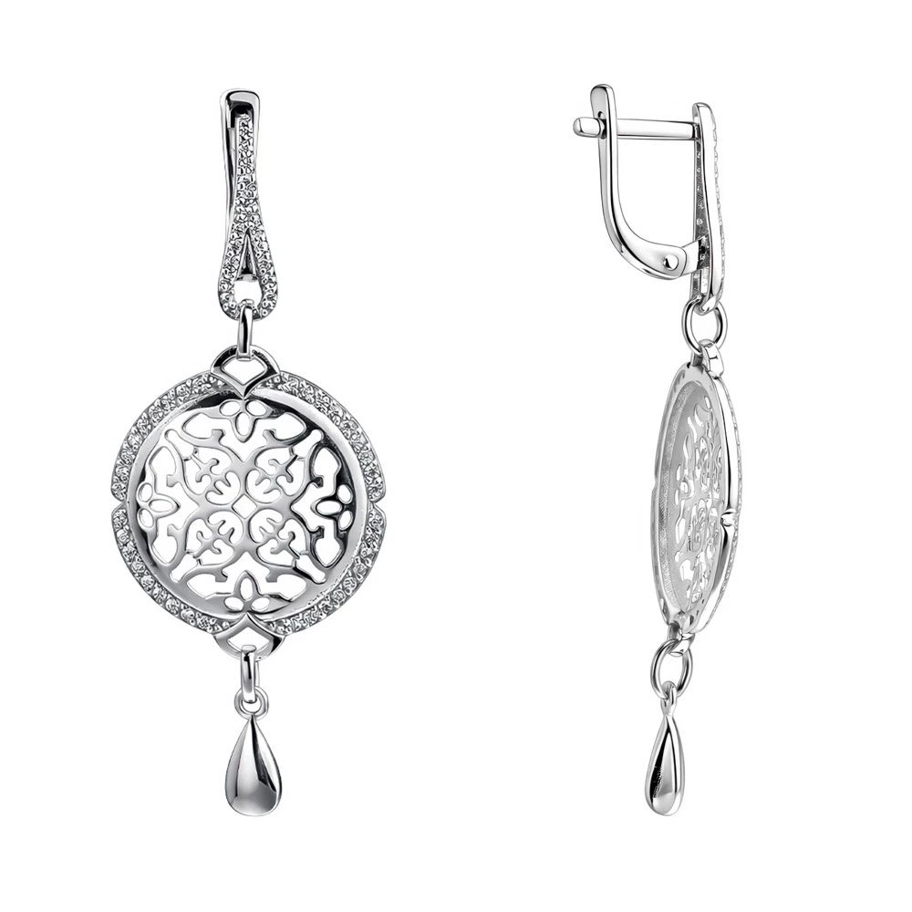 Серьги с фианитами из серебра 925 пробы