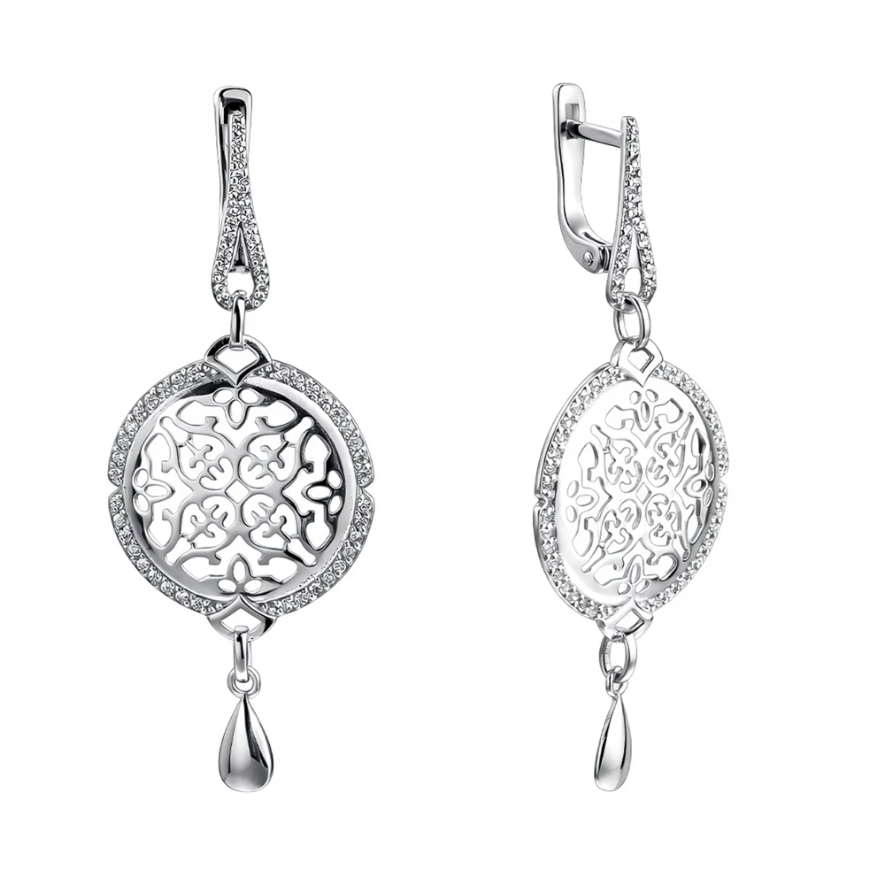 Серьги с фианитами из серебра 925 пробы