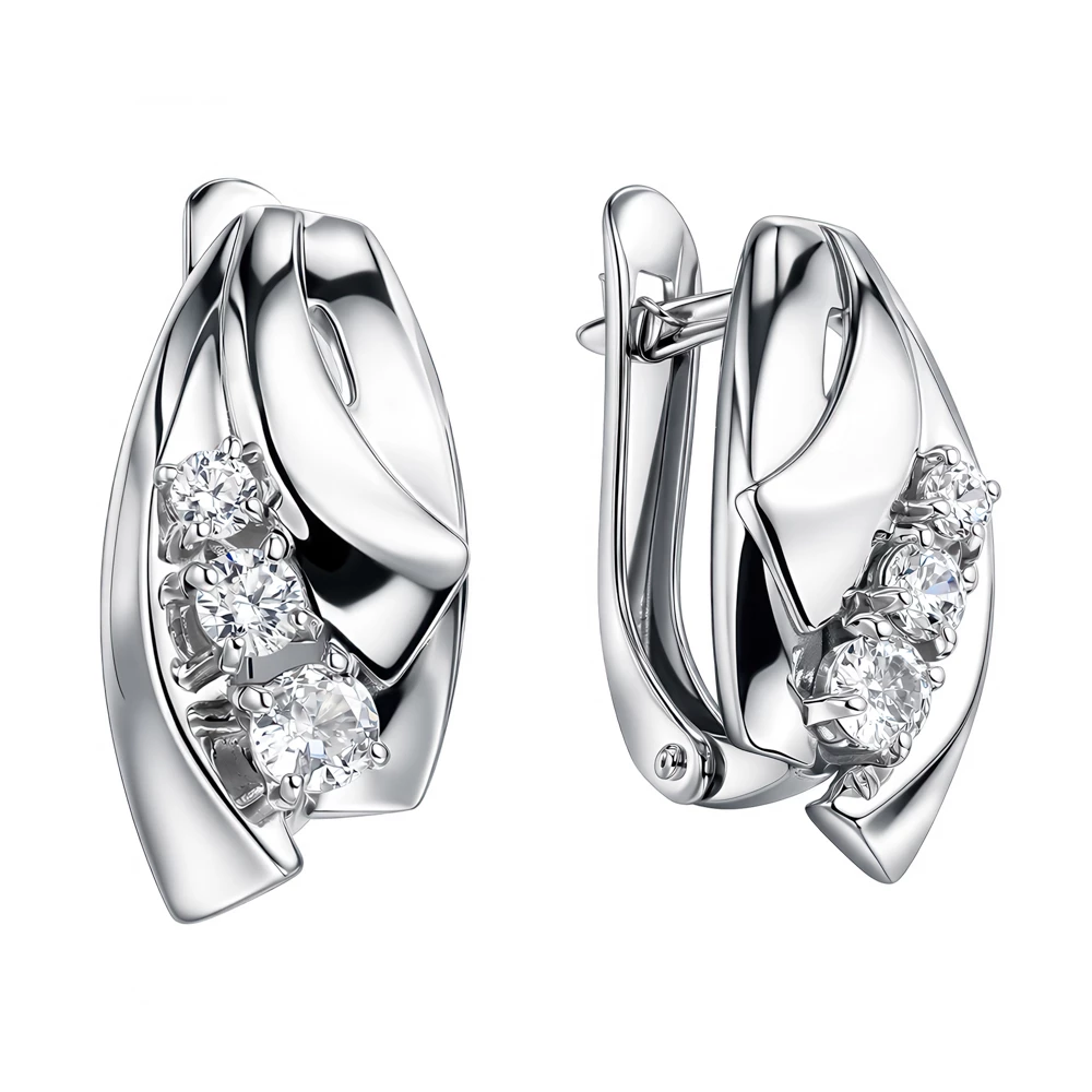 Серьги с фианитами из серебра 925 пробы