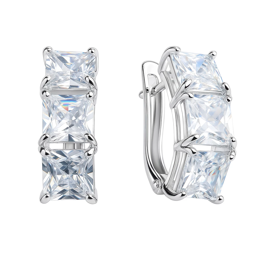 Серьги с фианитами из серебра 925 пробы