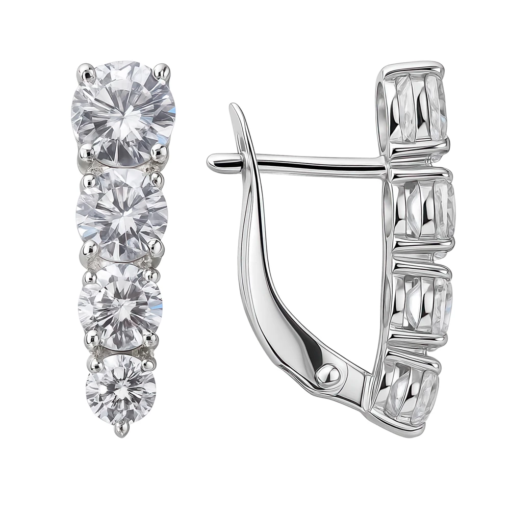 Серьги с фианитами из серебра 925 пробы