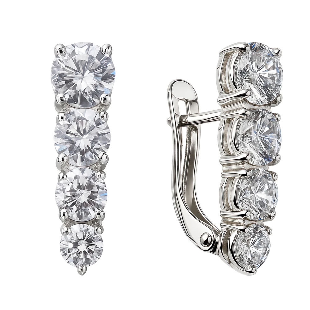 Серьги с фианитами из серебра 925 пробы