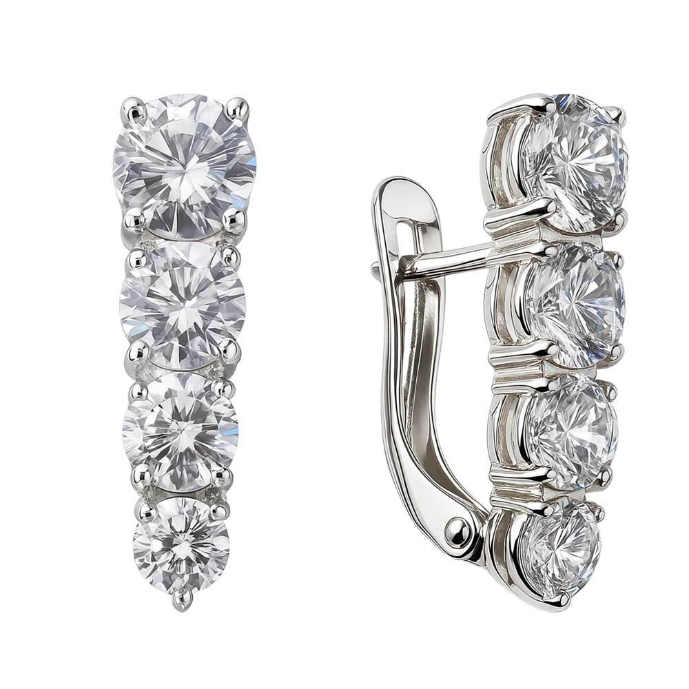 Серьги с фианитами из серебра 925 пробы