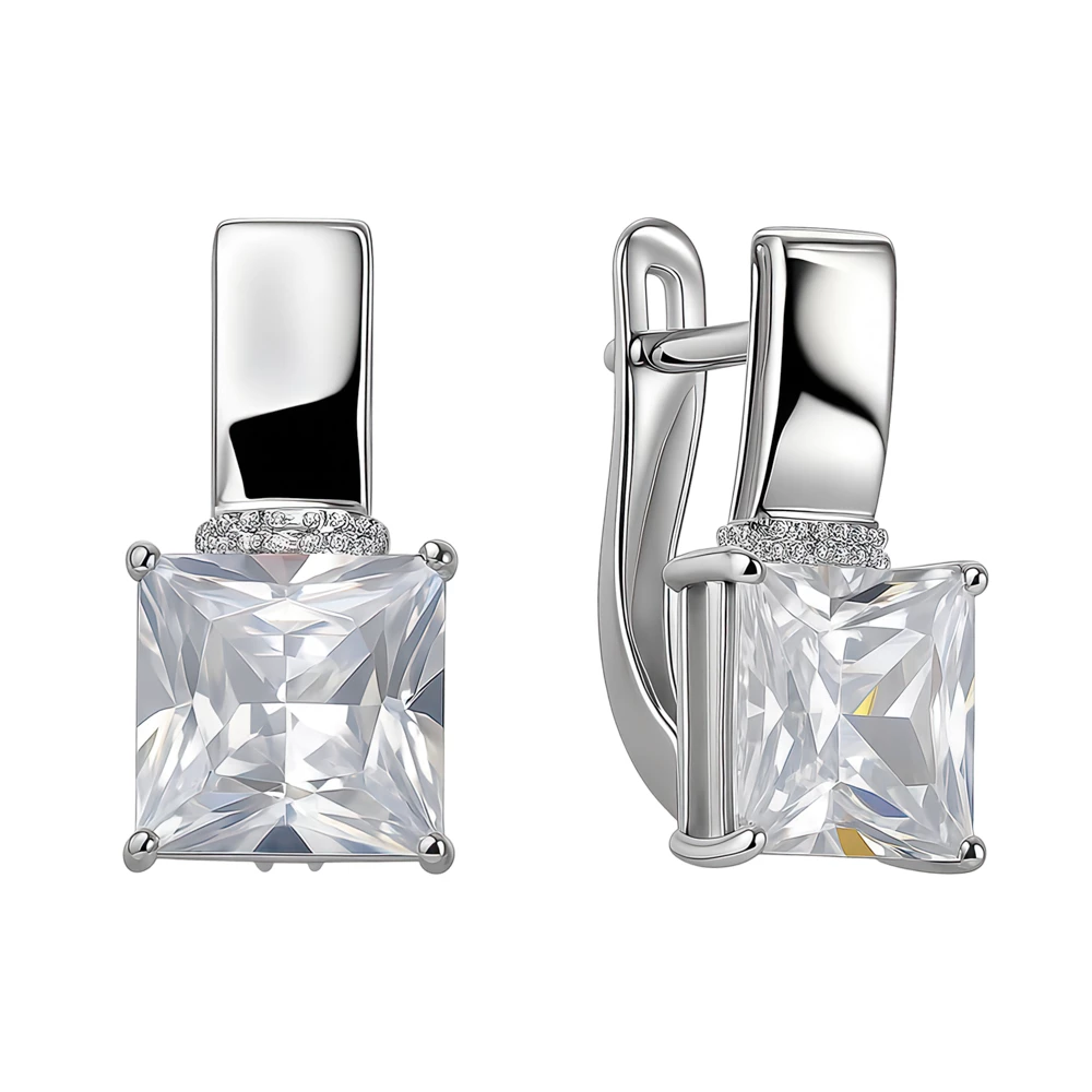 Серьги с фианитами из серебра 925 пробы