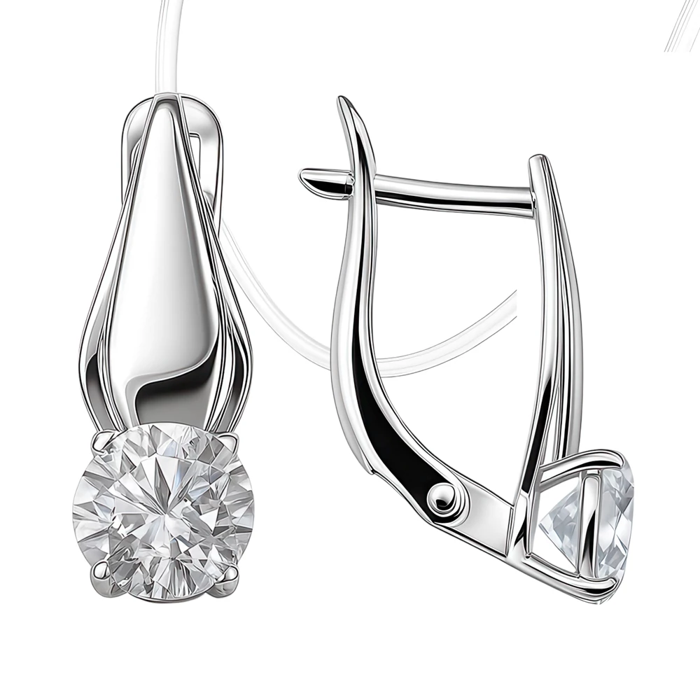 Серьги с фианитами из серебра 925 пробы