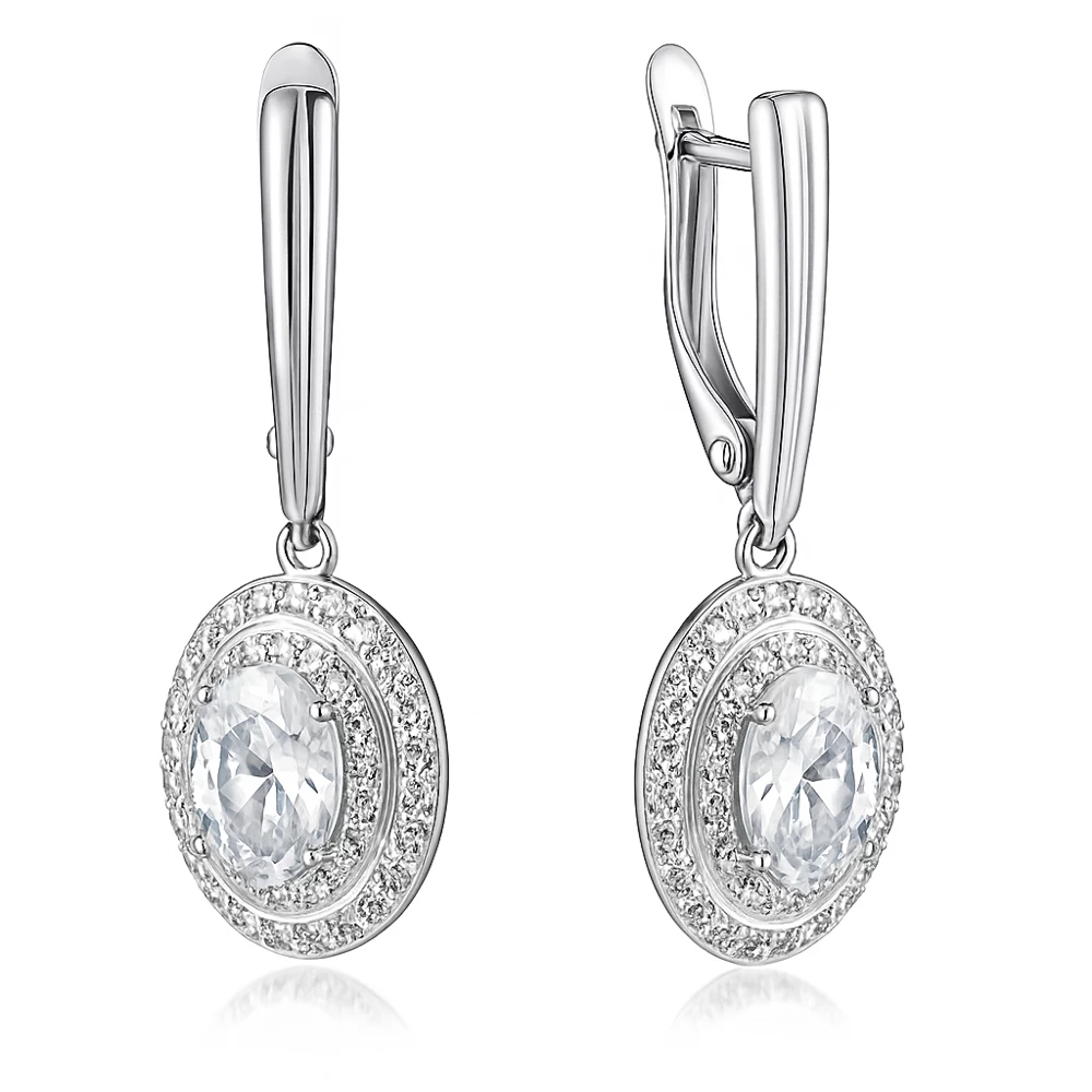 Серьги с фианитами из серебра 925 пробы