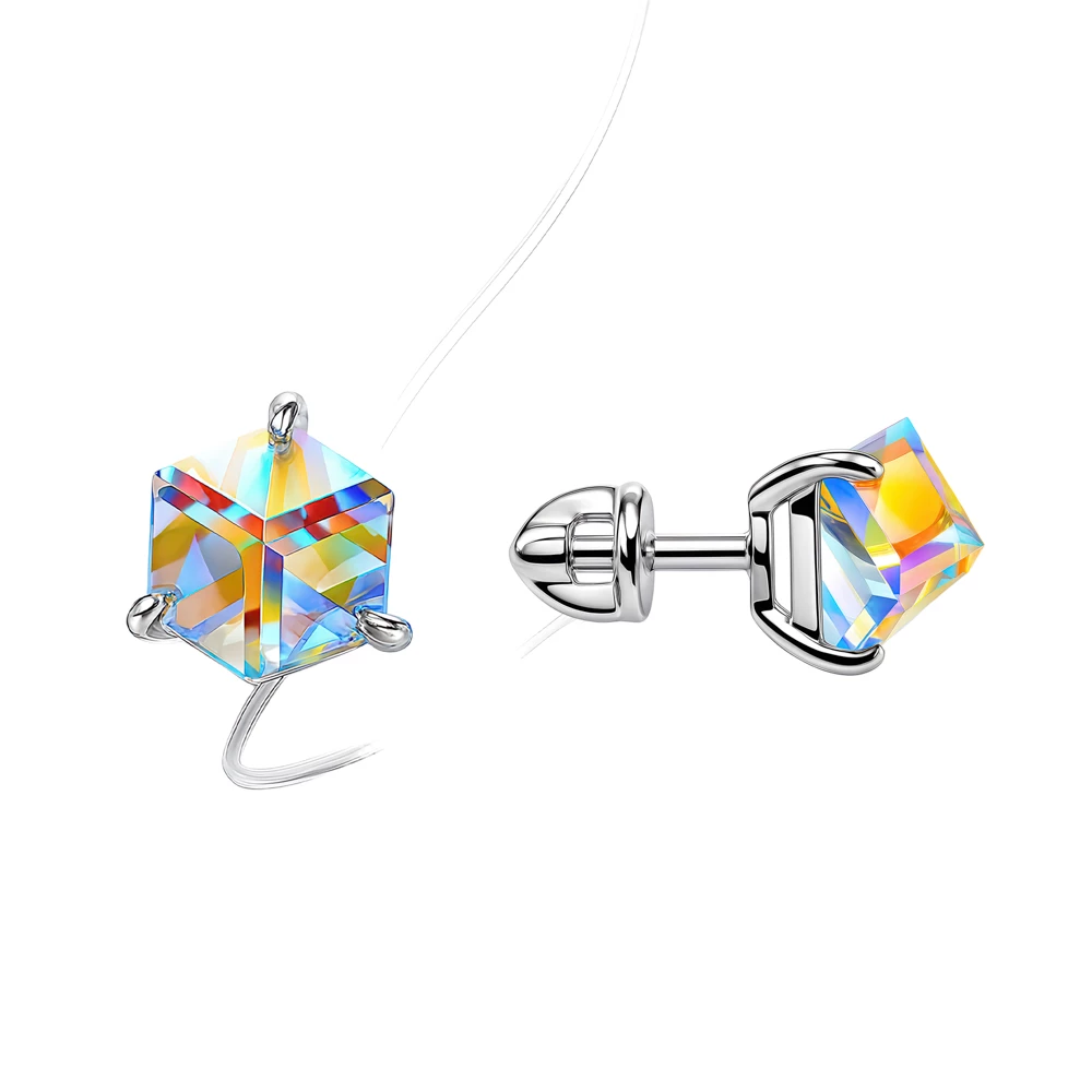 Серьги с ювелирными кристаллами из серебра 925 пробы