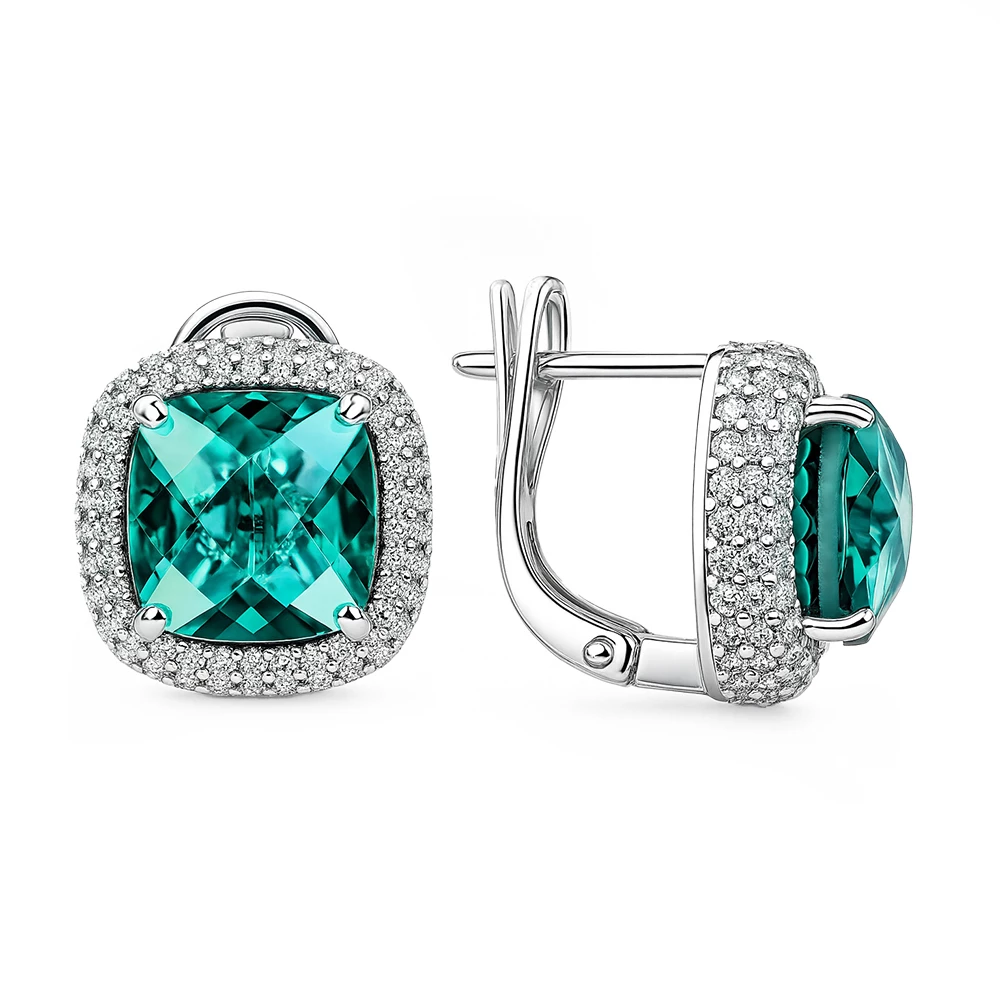 Серьги с кварцем и фианитами из серебра 925 пробы