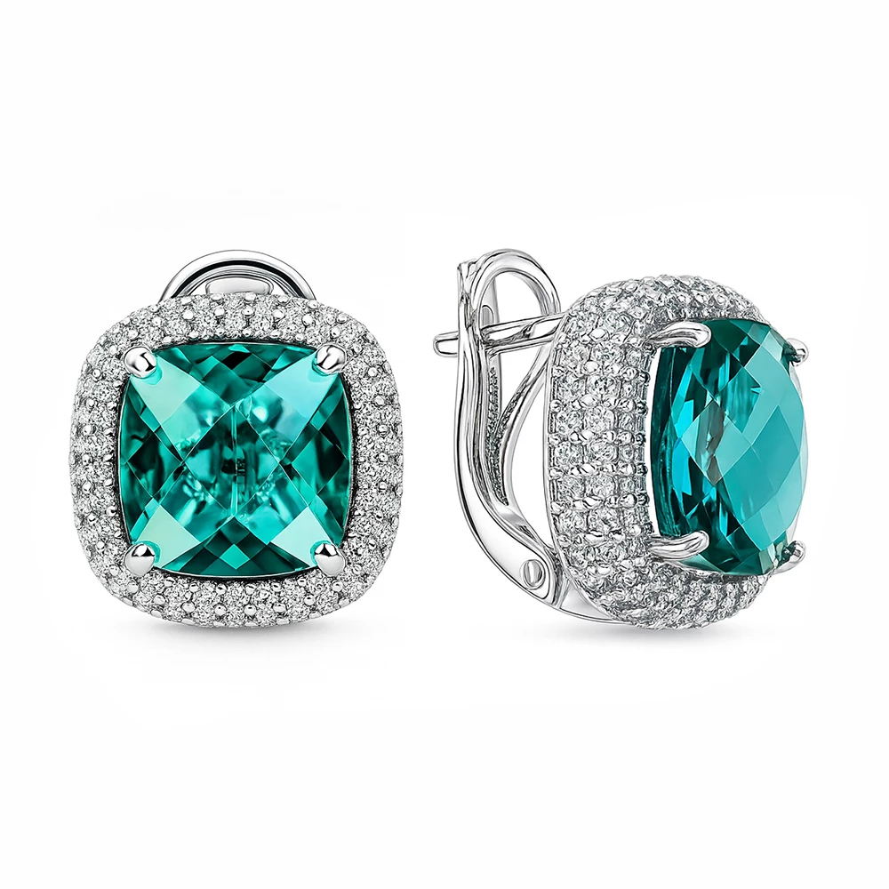 Серьги с кварцем и фианитами из серебра 925 пробы