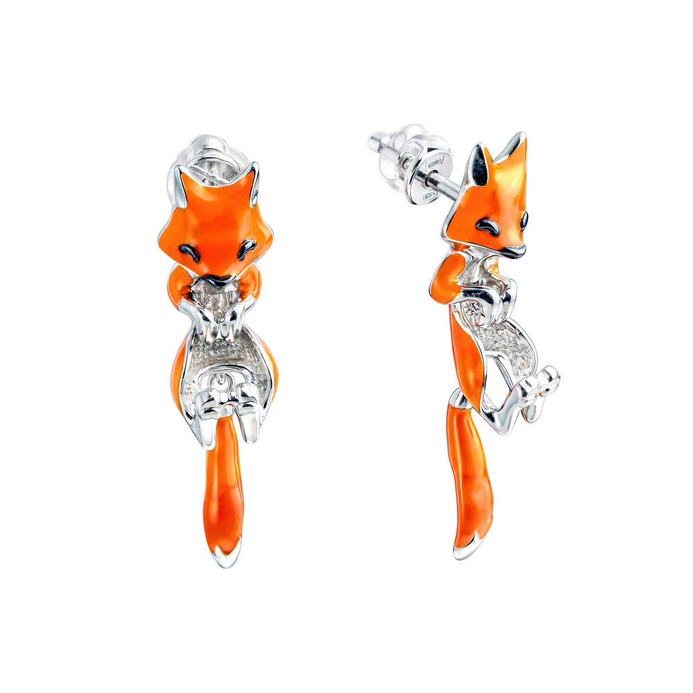 Серьги  Лиса из серебра 925 пробы