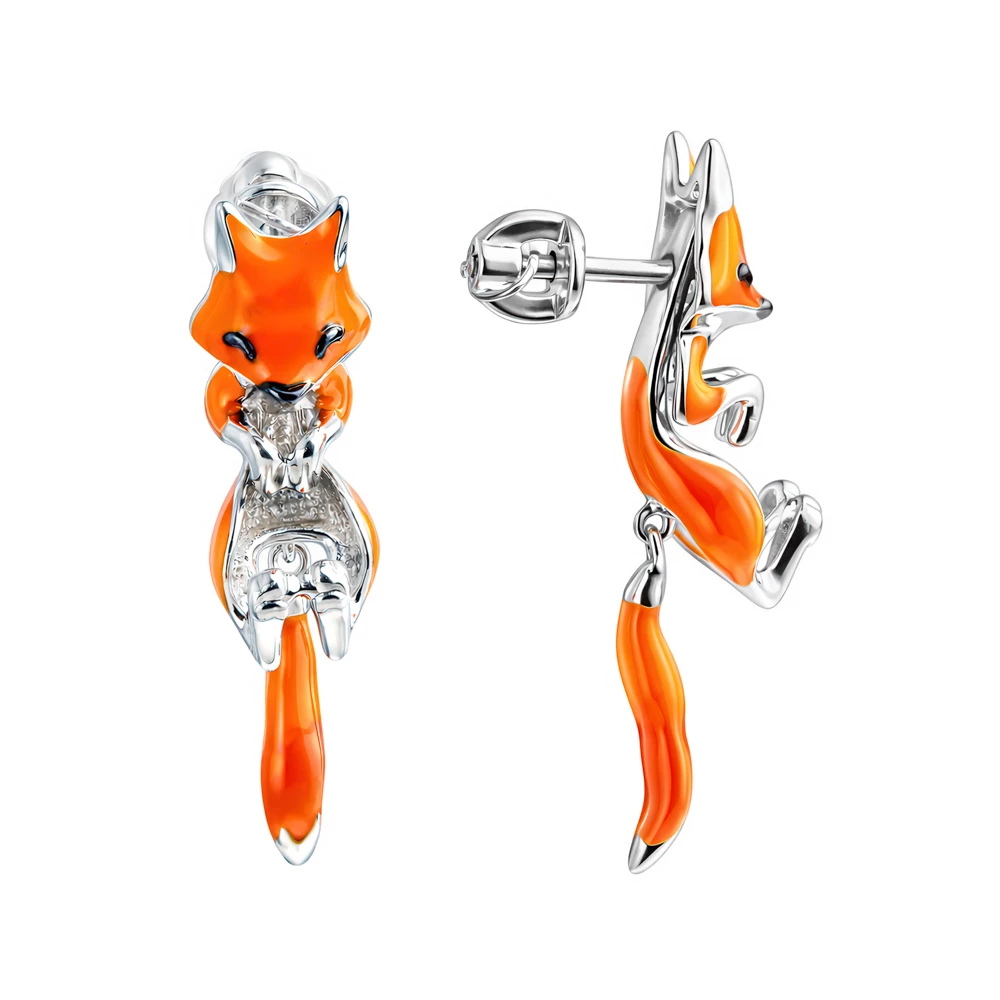 Серьги  Лиса из серебра 925 пробы
