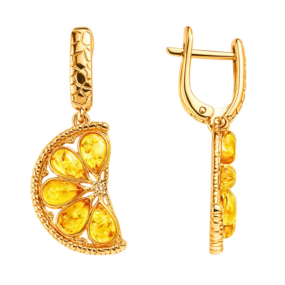 Серьги с янтарем из серебра 925 пробы