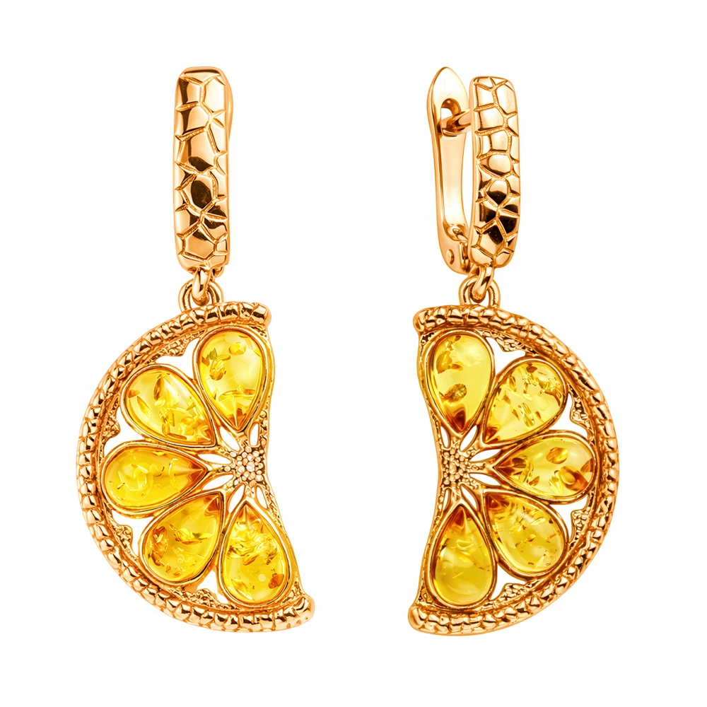 Серьги с янтарем из серебра 925 пробы