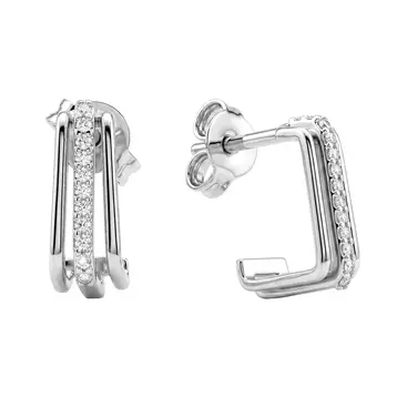 Серьги конго с фианитами из серебра 925 пробы