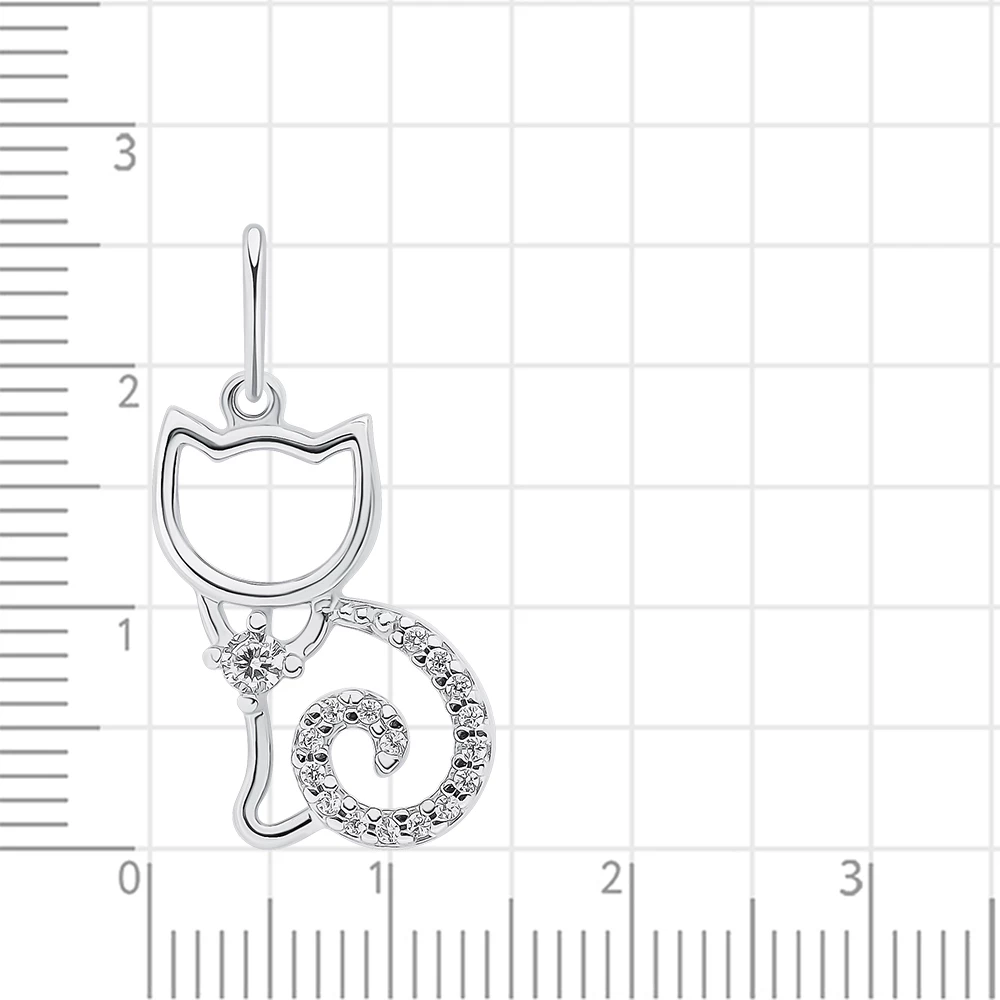 Подвес  Кошка с фианитами из серебра 925 пробы