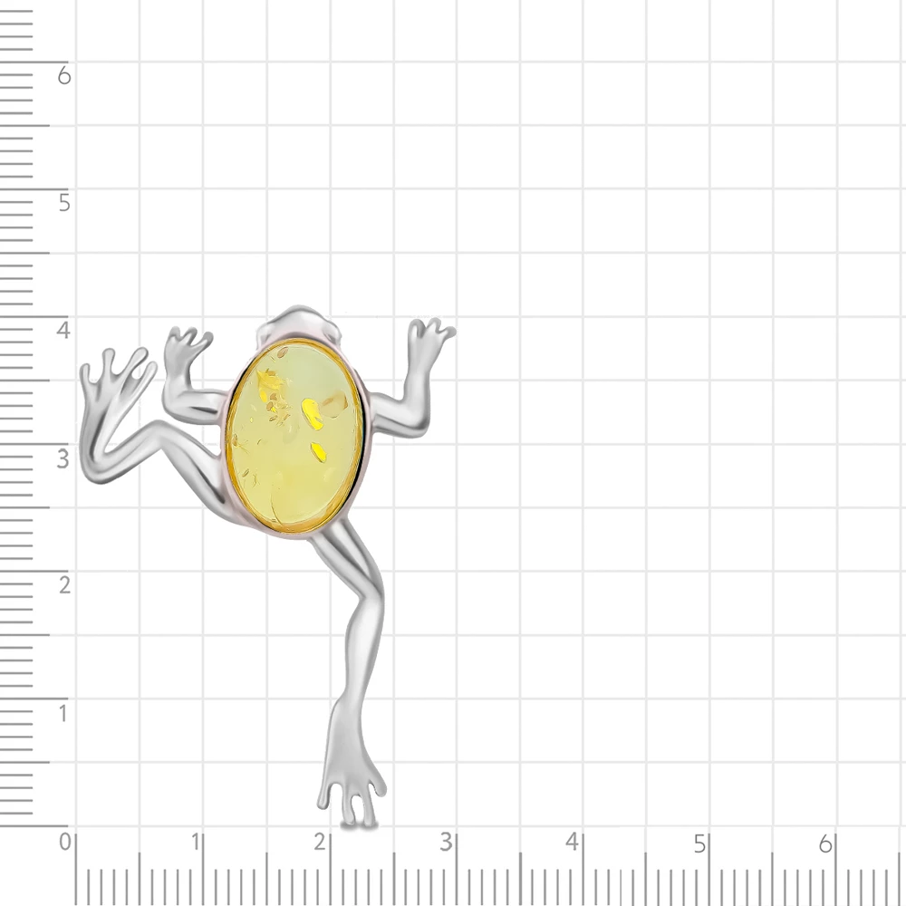 Подвес  Лягушка с янтарем из серебра 925 пробы 2