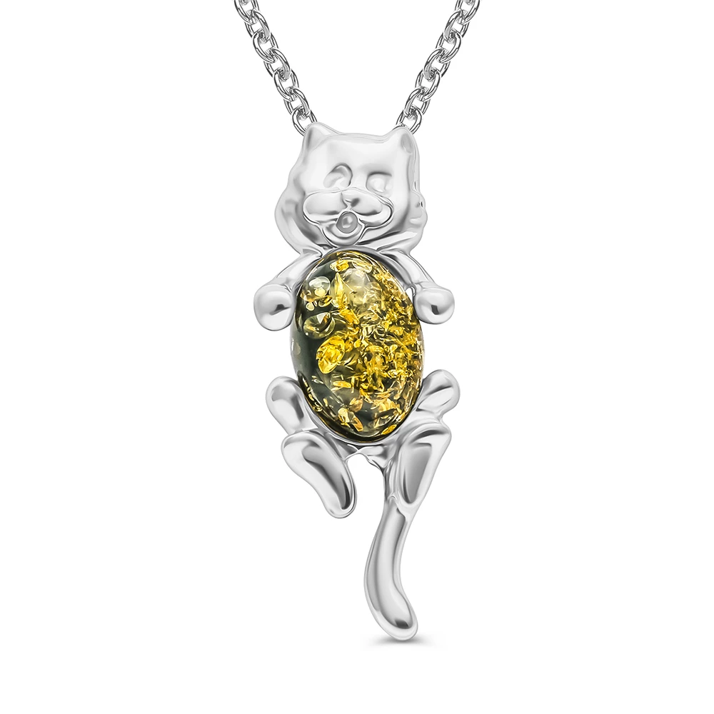 Подвес  Кошка с янтарем из серебра 925 пробы 1