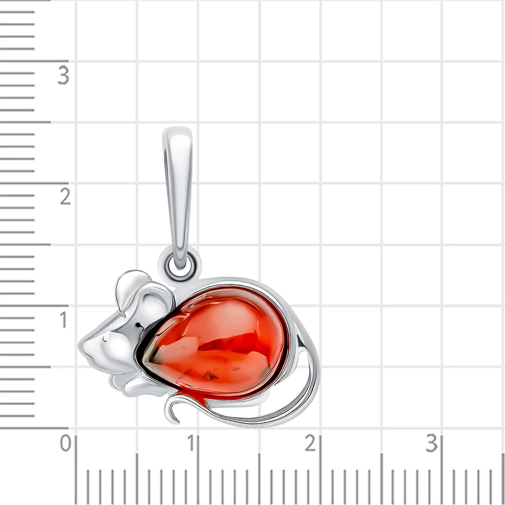 Подвес  Мышь с янтарем из серебра 925 пробы 2