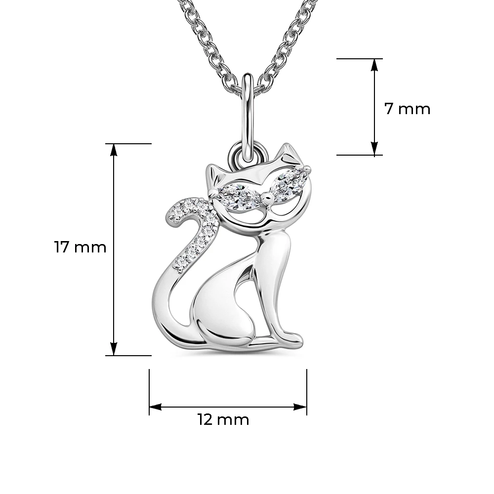 Подвес  Кошка с фианитами из серебра 925 пробы