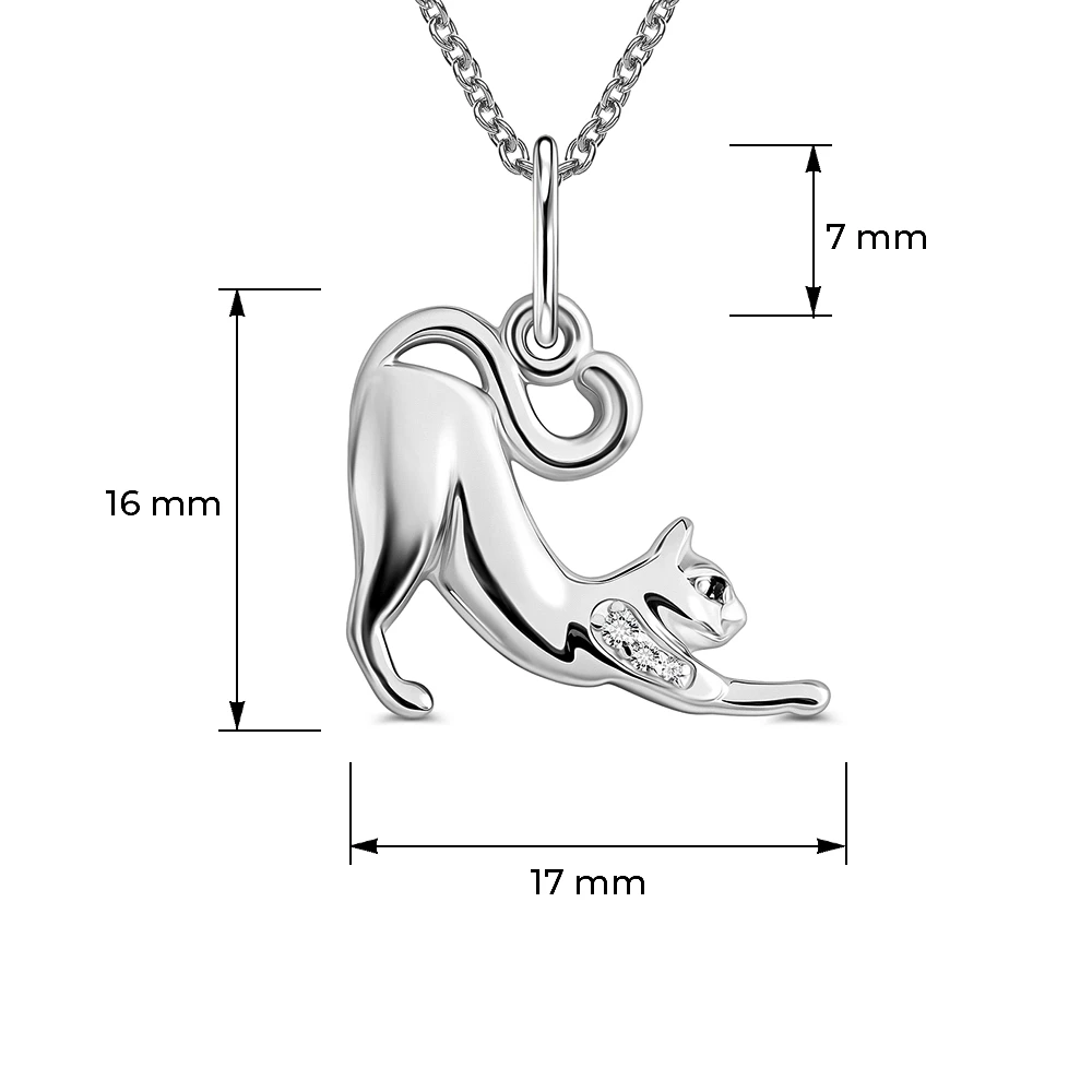 Подвес  Кошка с фианитами из серебра 925 пробы