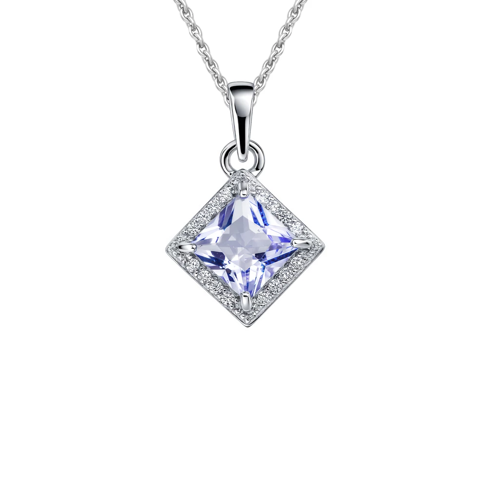 Подвес с кварцем синтетическим и фианитами из серебра 925 пробы