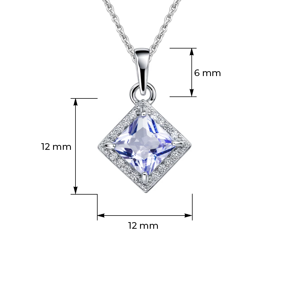 Подвес с кварцем синтетическим и фианитами из серебра 925 пробы