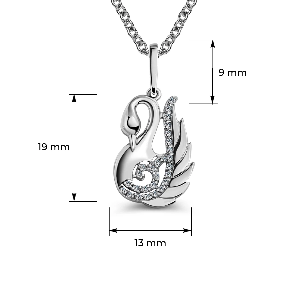 Подвес  Лебедь с фианитами из серебра 925 пробы