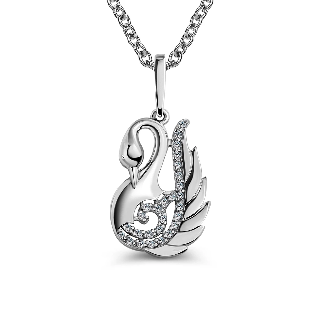 Подвес  Лебедь с фианитами из серебра 925 пробы