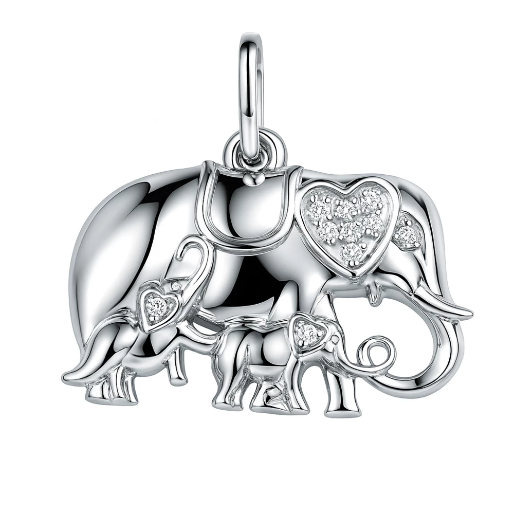 Подвес  Слон с фианитами из серебра 925 пробы