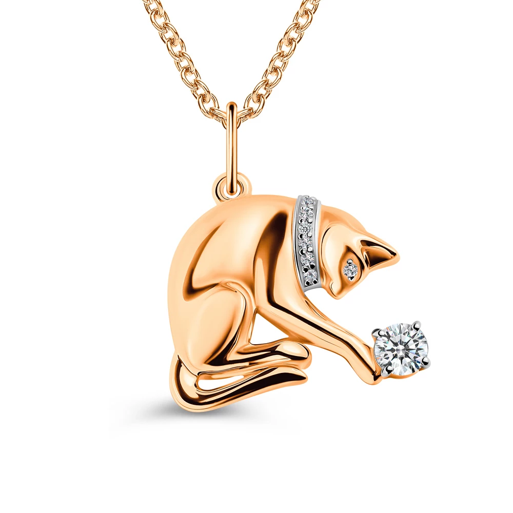 Подвес  Кошка с фианитами из серебра 925 пробы