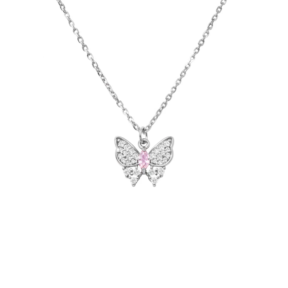 Колье  Бабочка с фианитами из серебра 925 пробы