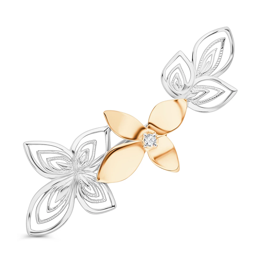 Брошь с цирконием из серебра 925 пробы