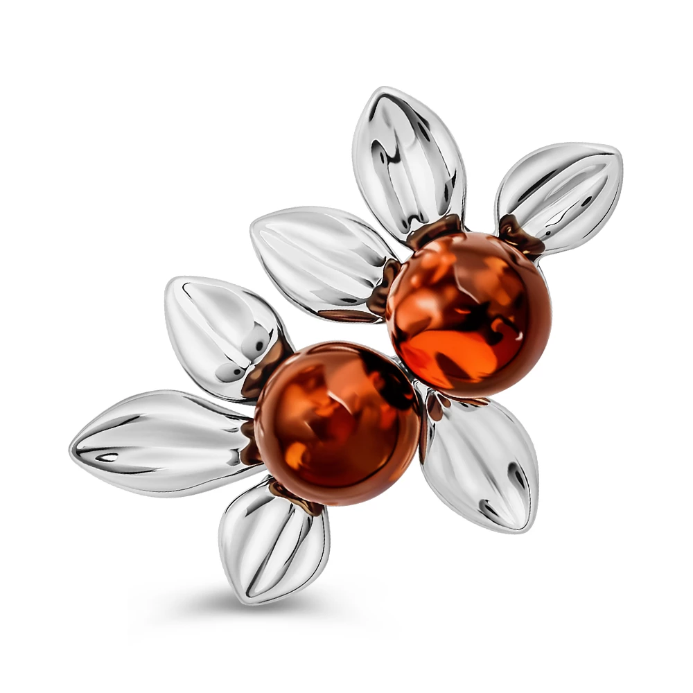 Брошь с янтарем из серебра 925 пробы