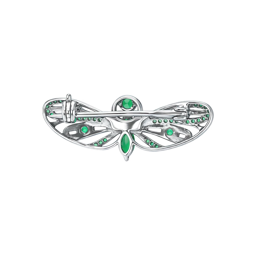 Брошь  Стрекоза с фианитами из серебра 925 пробы