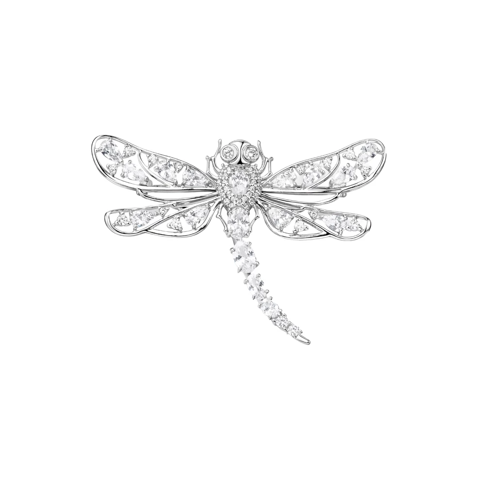 Брошь  Стрекоза с фианитами из серебра 925 пробы