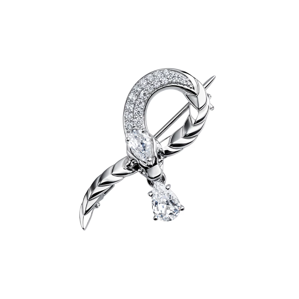 Брошь  Змея с фианитами из серебра 925 пробы