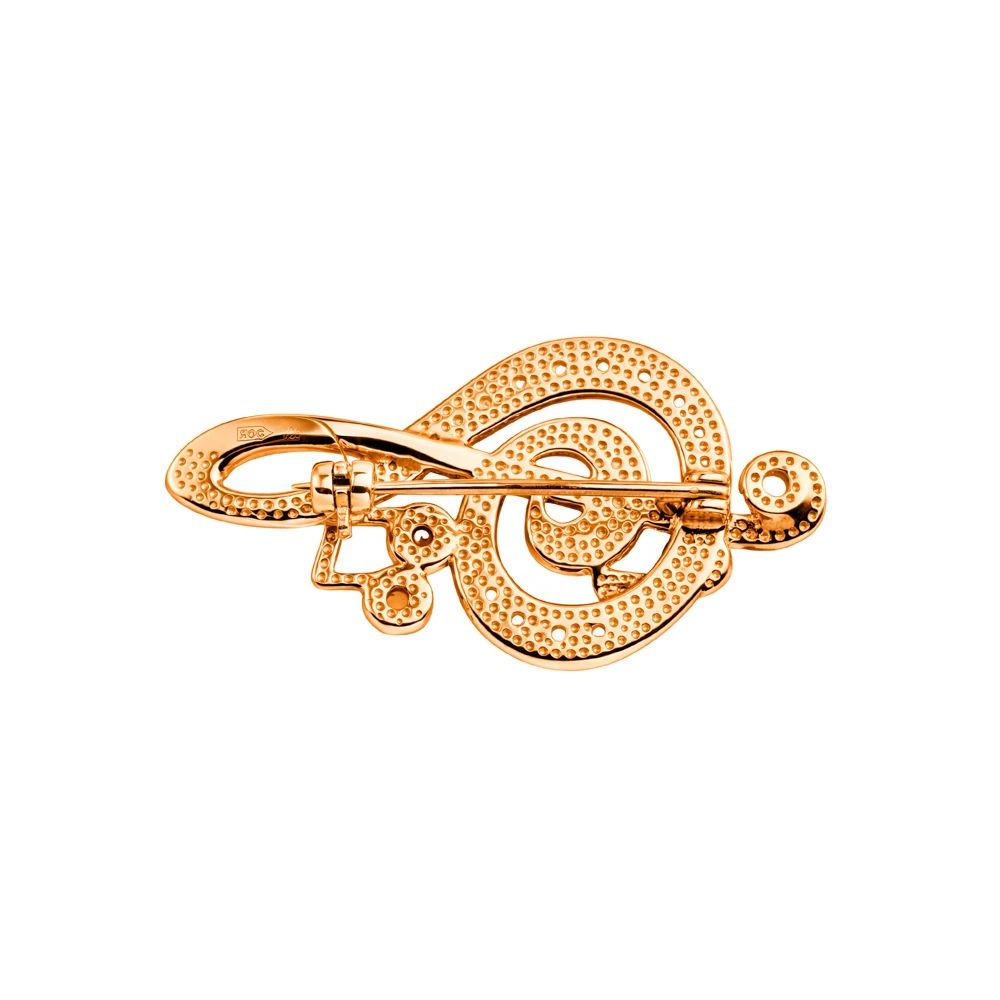 Брошь с янтарем и фианитами из серебра 925 пробы