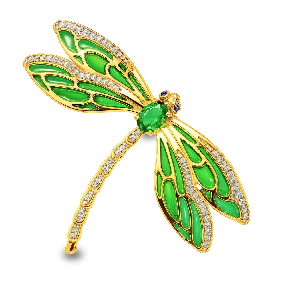 Брошь  Стрекоза с фианитами из серебра 925 пробы